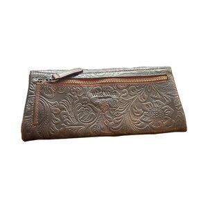 Wild West Los Angeles Tooled Leather Wallet Floral Embossed Brown Boho Western